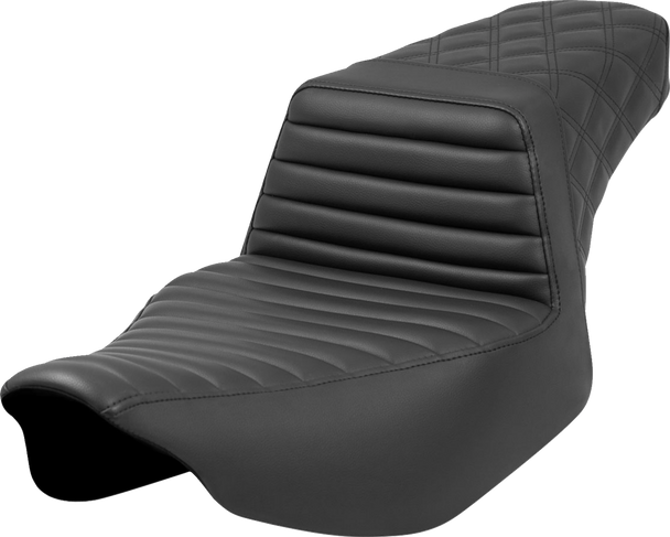 SADDLEMEN Step-Up Seat - Front Tuck-n-Roll/Rear Lattice - Black - Extended Reach - Street Glide/Road Glide 823-07E-176