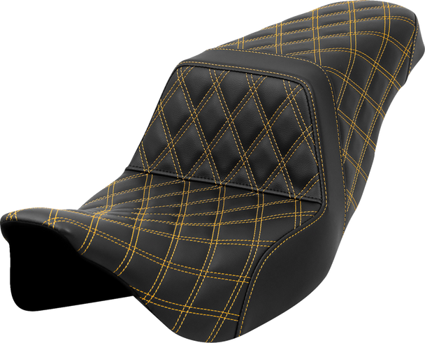 SADDLEMEN Step-Up Seat - Lattice Stitch - Gold Stitch - FLH/FLT '08-'23 808-07B-17507