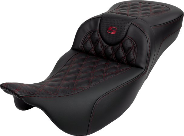 SADDLEMEN Roadsofa* Extended Reach Seat - Lattice Stitch - Wine Berry Stitch - with Backrest - FL '08-'23 808-07B-184B8