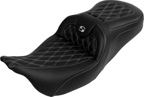 SADDLEMEN Roadsofa* Seat - with Backrest - Silver Stitch - FL '08-'23 808-07B-182B5