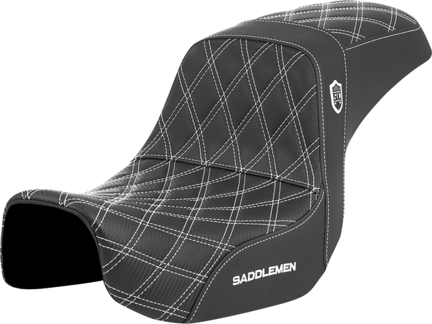 SADDLEMEN Pro Series SDC Performance Seat - Carbon Fiber/Lumbar Gripper - White Stitch - Dyna '06-'17 SC80604WHI