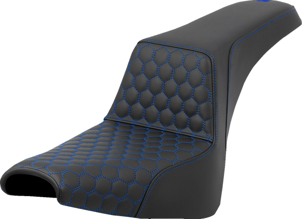 SADDLEMEN Step-Up Seat - Honeycomb - Blue Stitching - FXBB/FXST '18-'24 818-30-17701