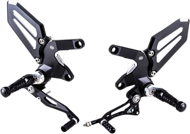  GILLES TOOLING Adjustable Rearset - Black/Silver - Kawasaki RCT10GT-K02-BS 
