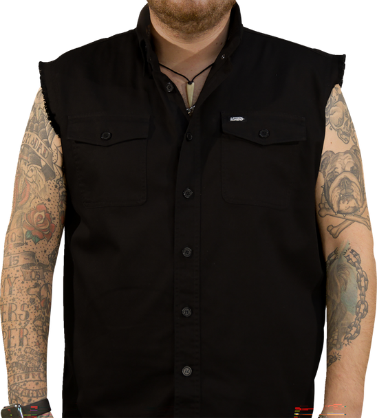 LETHAL THREAT No Regrets Printed Sleeveless Button Down Shirt - Black - Medium CO60190M
