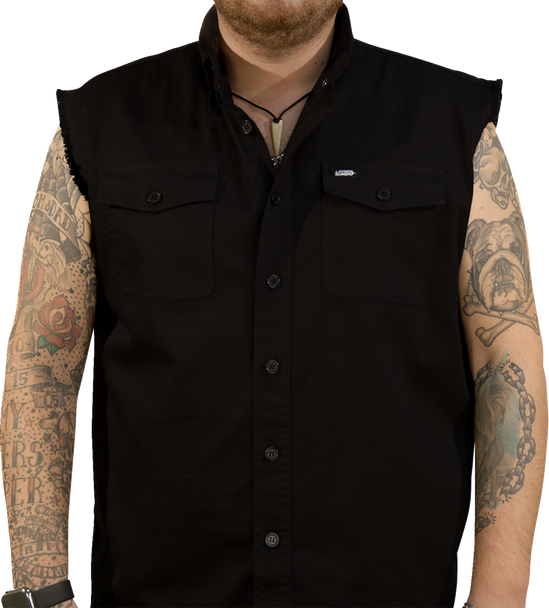 LETHAL THREAT FTW Skull Printed Sleeveless Button Down Shirt - Black - 3XL CO60193XXXL