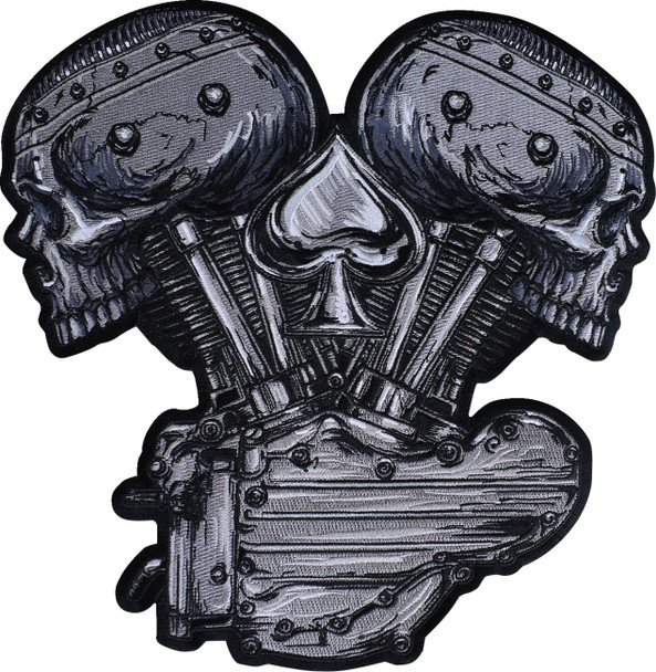  LETHAL THREAT Metal and Mayhem V-Twin Skull Embroidered Patch - Large LT30247 