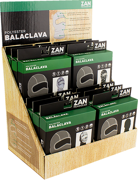 ZAN HEADGEAR DISPLAY PREPACK BALACLAVA POLY 12PK DISPF-ZBPBS