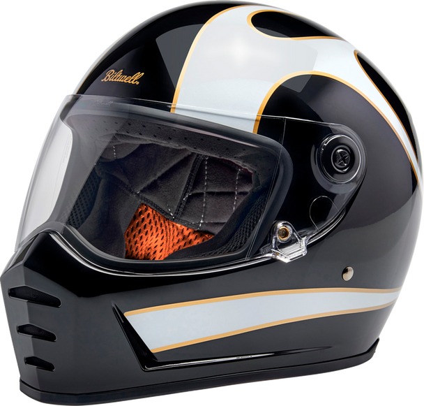 BILTWELL Lane Splitter Helmet - Gloss Black/White Flames - XL 1004-570-505 BILTWELL Lane Splitter Helmet - Gloss Black/White Flames - XL 1004-570-505