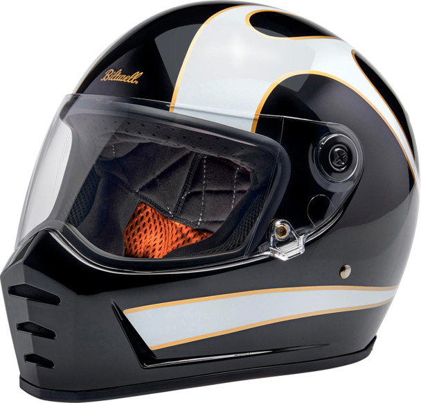  BILTWELL Lane Splitter Helmet - Gloss Black/White Flames - Small 1004-570-502 