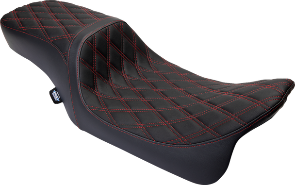 DRAG SPECIALTIES Predator 2-Up Seat - Vinyl - Double Diamond Red Stitch - w/o Backrest - FLH '08-'23 0801-1494 DRAG SPECIALTIES Predator 2-Up Seat - Vinyl - Double Diamond Red Stitch - w/o Backrest - FLH '08-'23 0801-1494