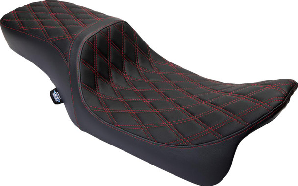  DRAG SPECIALTIES Predator 2-Up Seat - Vinyl - Double Diamond Red Stitch - w/o Backrest - FLH '08-'23 0801-1494 