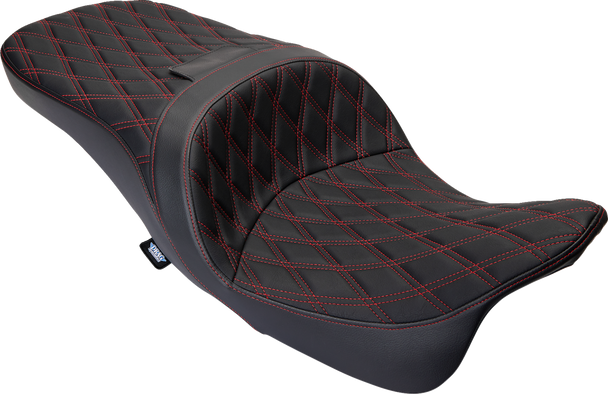DRAG SPECIALTIES Freedom Seat - Vinyl - Double Diamond Red Stitch - FLH '09-'23 0801-1484