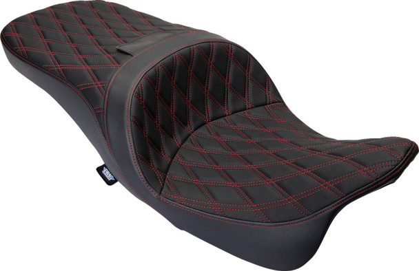  DRAG SPECIALTIES Freedom Seat - Vinyl - Double Diamond Red Stitch - FLH '09-'23 0801-1484 