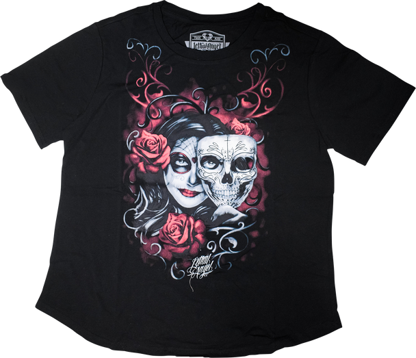 LETHAL THREAT Women's Two Faced Catrina T-Shirt - Black - 4XL LA70204-3X