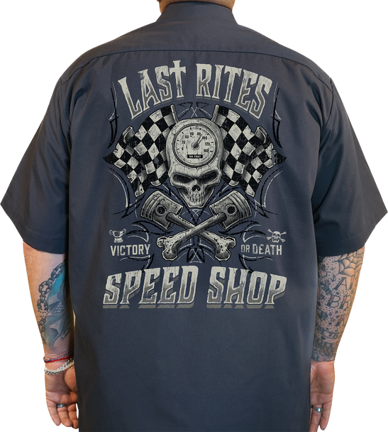 LETHAL THREAT Last Rites Shop Shirt - Gray - Small DG60181S