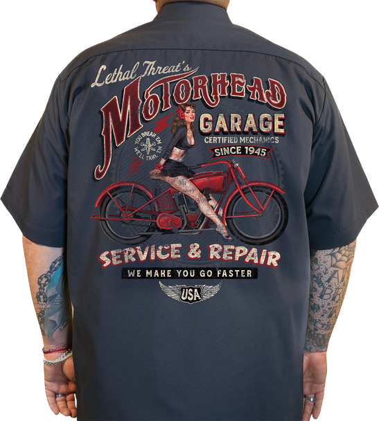 LETHAL THREAT Motorhead Garage Shop Shirt - Gray - Medium DG60177M