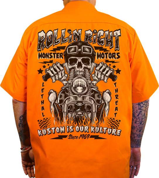 LETHAL THREAT Rollin Right Shop Shirt - Orange - Medium DG60173M