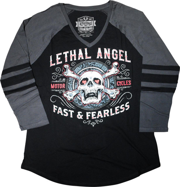  LETHAL THREAT Women's Fast & Fearless Raglan Sleeve Shirt - Black/Gray - XL LA70203XL 