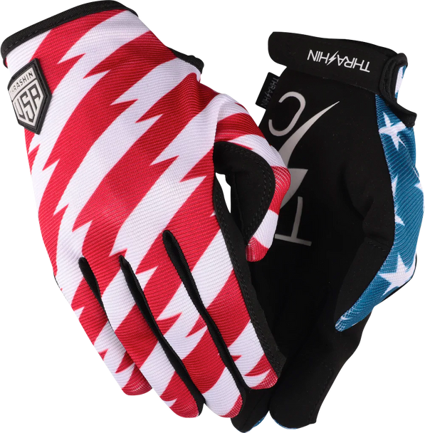 THRASHIN SUPPLY CO. Stars & Bolts Stealth Gloves - Red/Blue - Medium SV1-12-09