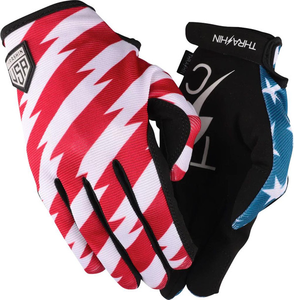  THRASHIN SUPPLY CO. Stars & Bolts Stealth Gloves - Red/Blue - Small SV1-12-08 
