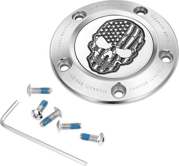  FIGURATI DESIGNS Timing Cover - 5 Hole - Skull - Contrast Cut - Stainless Steel FD27-TC-5H-SS 