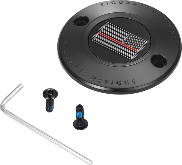 FIGURATI DESIGNS Timing Cover - 2 Hole - Red Line American Flag - Black FD75-TC-2H-BLK
