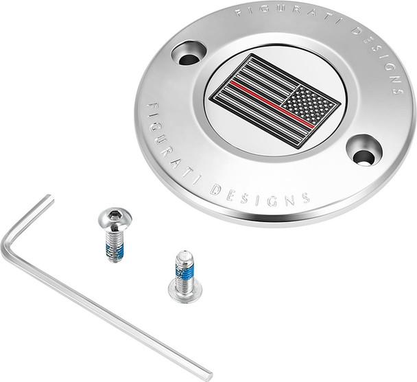  FIGURATI DESIGNS Timing Cover - 2 Hole - Red Line American Flag - Stainless Steel FD73-TC-2H-SS 