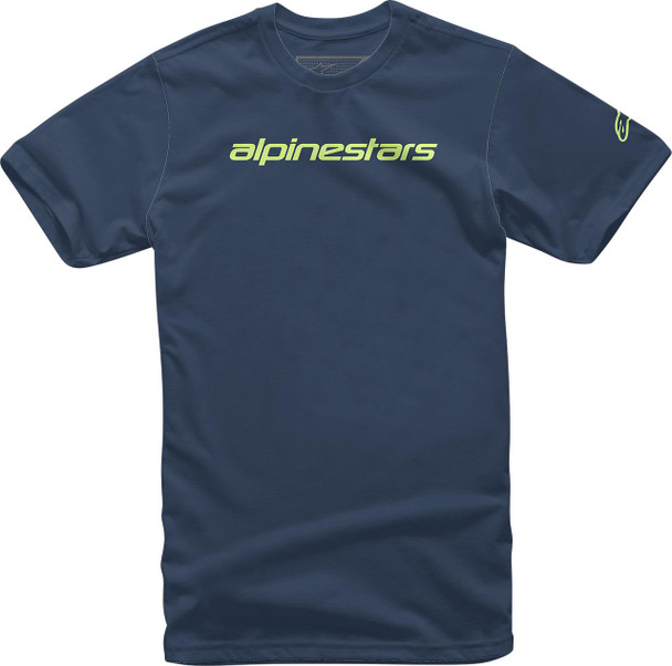  ALPINESTARS Linear Wordmark T-Shirt - Navy/Lime - 2XL 12127202070362X 