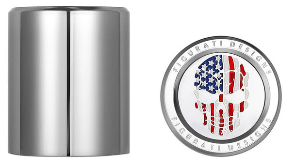  FIGURATI DESIGNS Docking Hardware Covers - Red/White/Blue American Flag Skull - Stainless Steel FD24-DC-2730-SS 