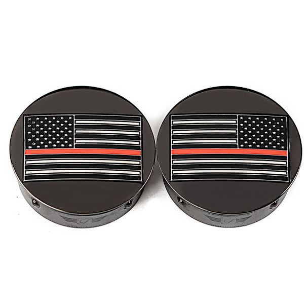 FIGURATI DESIGNS Swing Arm Covers - Red Line American Flag - Custom - Black - Reversed FD75-AFRL-BLK 