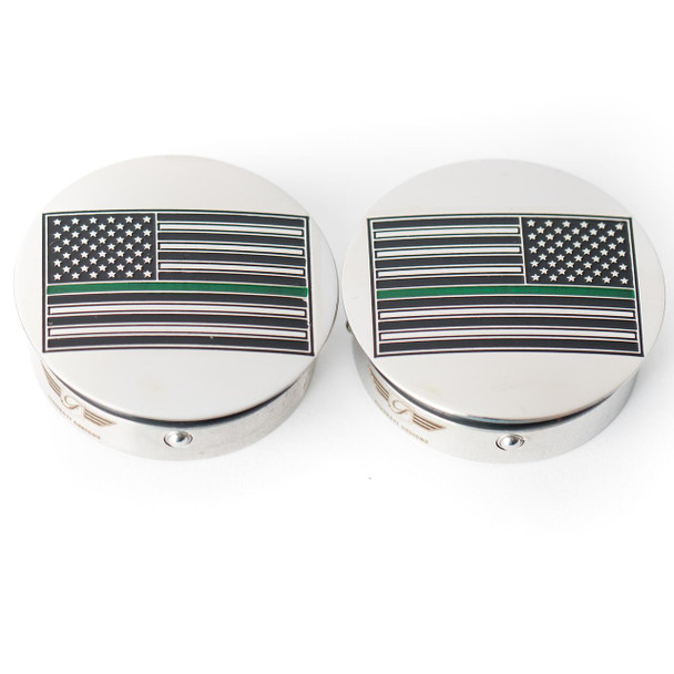  FIGURATI DESIGNS Swing Arm Covers - Green Line American Flag - Custom - Reversed FD72-AFGL-SS 