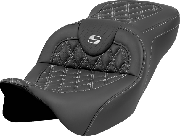 SADDLEMEN Roadsofa* Seat - Lattice Stitch - Silver Stitch - w/o Backrest - FL '08-'23 808-07B-18205