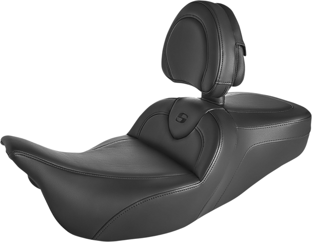 SADDLEMEN Roadsofa* Seat - with Backrest - Black/Black Stitch - FLH/FLT '08-'23 808-07B-187BR