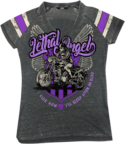 LETHAL THREAT Women's I Ride Now T-Shirt - Gray - Medium LA20673M