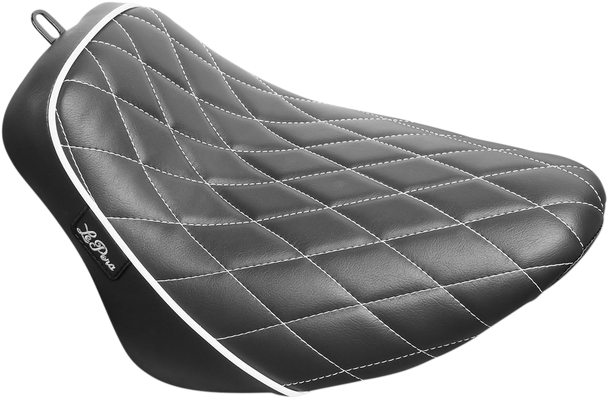 LE PERA Bare Bones Solo Seat - Diamond Stitch w/ White Stitching/Piping - Black - Softail '18-'22 LYB-007DMWTP