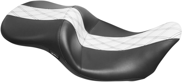 LE PERA Maverick Seat - Without Backrest - HR White Inlay Double Diamond - Black - FL '08-'23 LK-957HR1
