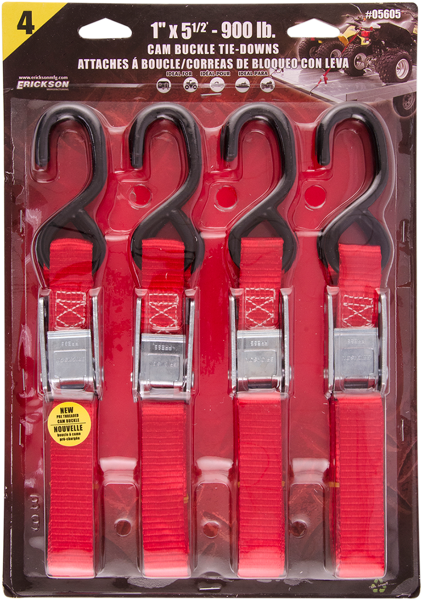 Erickson Buckle Tie-Down 1 X 5.5' Red 05605 - J J Motorsports