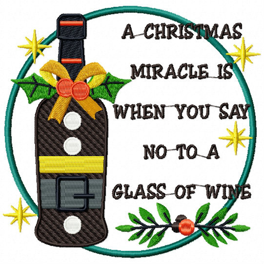 NO to a glass of Wine - Christmas Humor Booze #02 Machine Embroidery Design
