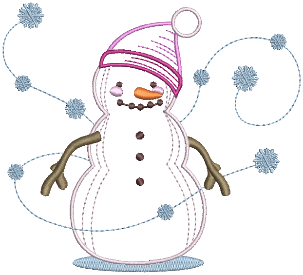 Snowman with Dancing Snowflakes - Snowman #10 Machine Embroidery Design