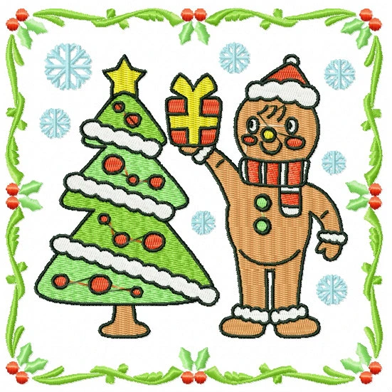 Ginger Bread Man with Christmas Tree - Ginger Breads #01 Machine Embroidery Design