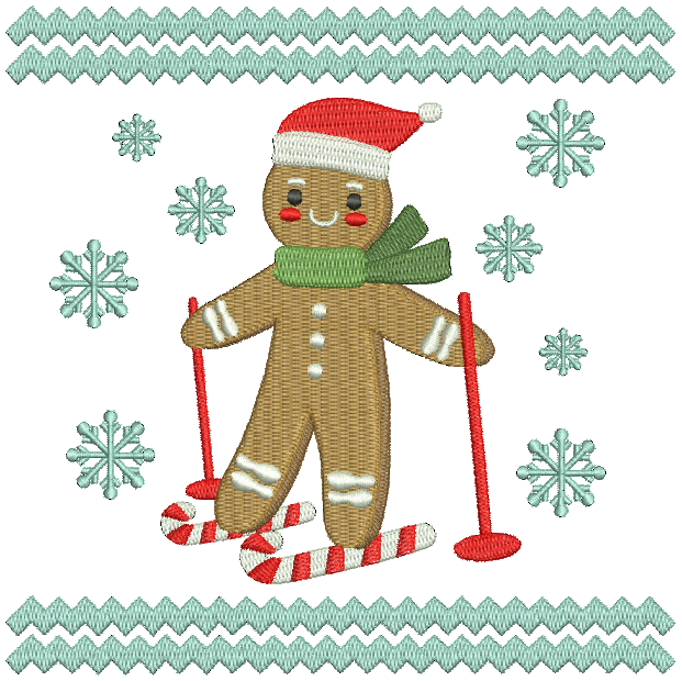Skiing Ginger Bread - Ginger Breads #09 Machine Embroidery Design