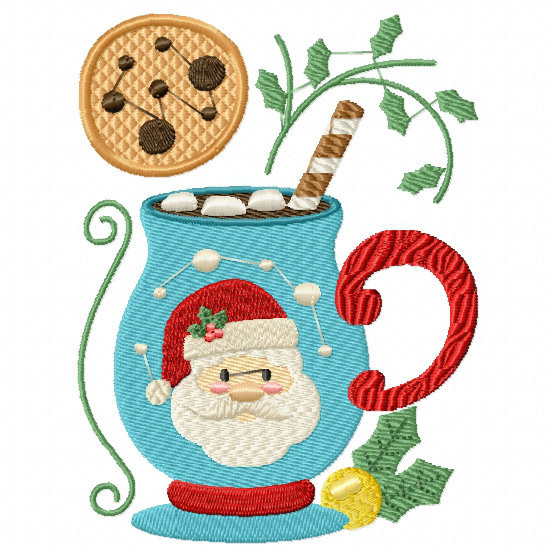 Mug Rug Santa's Mallow Hot Drink #02 In The Hoop Machine Embroidery Design