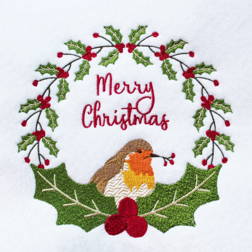 Christmas Robin Collection of 7 Machine Embroidery Designs in Stitched