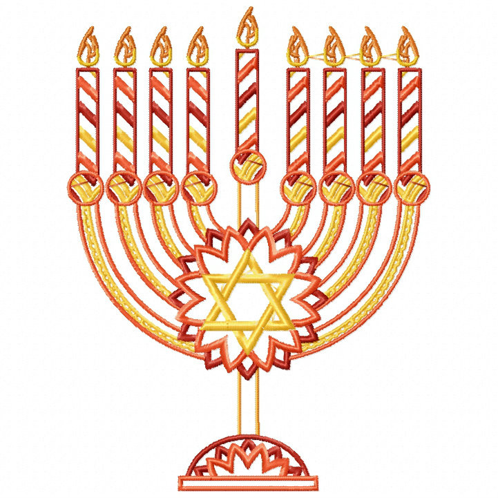 Menora - Orange Chanukah - Hanukkah #04 Machine Embroidery Design