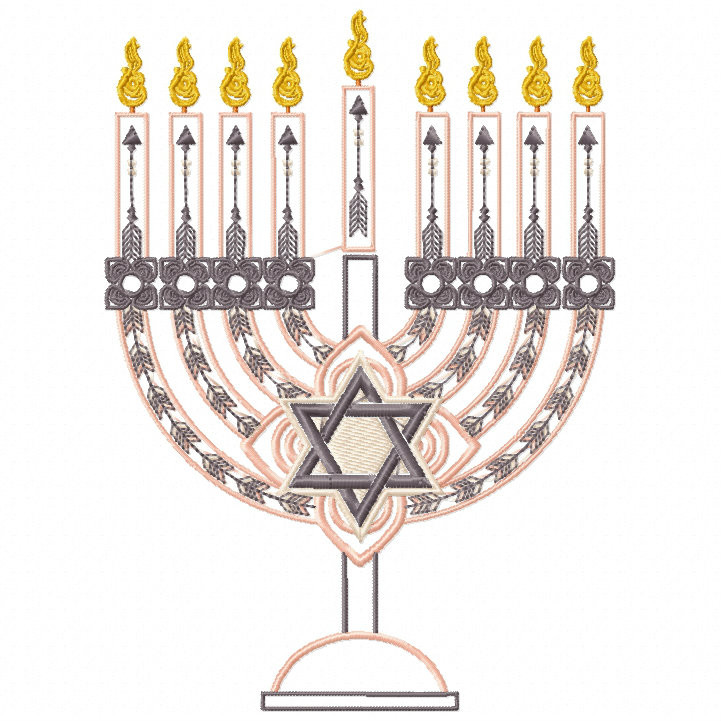 Menora - Peach Chanukah - Hanukkah #07 Machine Embroidery Design