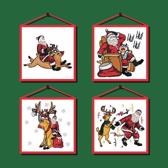 Humor Christmas Design Collection of 4 Machine Embroidery Designs in Stitched