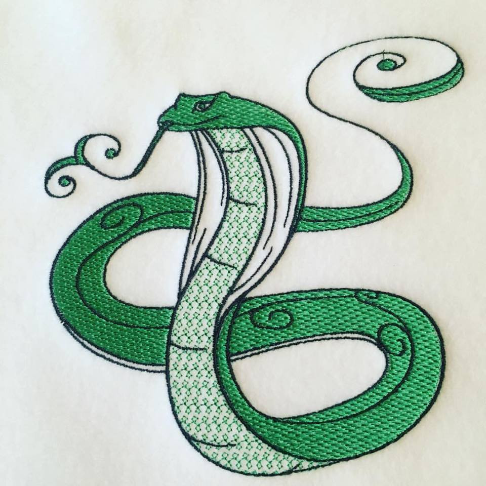 Cobra Machine Embroidery Design Stitched