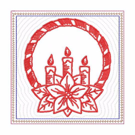 In The Hoop Machine Embroidery Mug Rug - Christmas Redwork Candle Wreath Collection #03