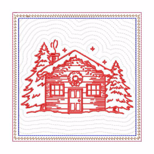 In The Hoop Machine Embroidery Mug Rug - Christmas Redwork House Collection #06