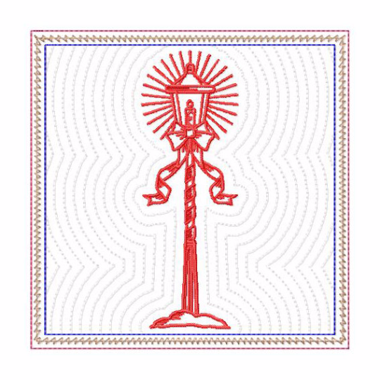 In The Hoop Machine Embroidery Mug Rug - Christmas Redwork Lamp Post Collection #07